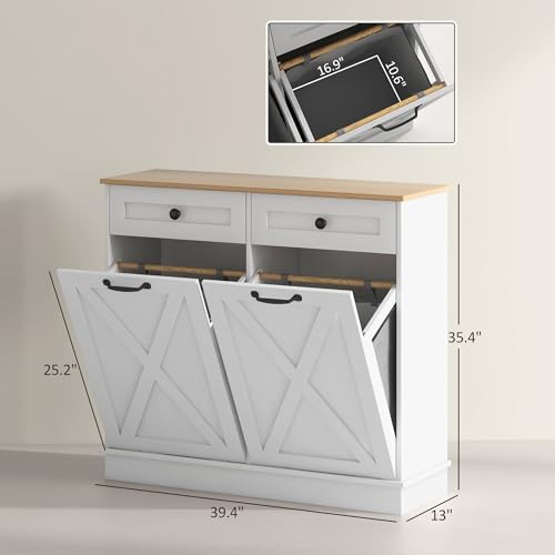 Tilt Out Laundry Hamper Cabinet with 2 Removable Baskets