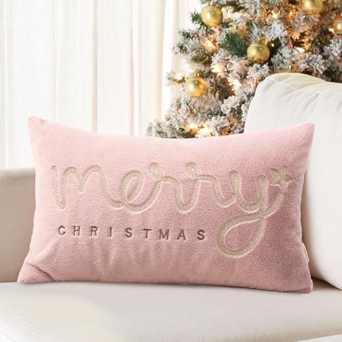 Faux Fur Merry Christmas Pillow Covers 12x20