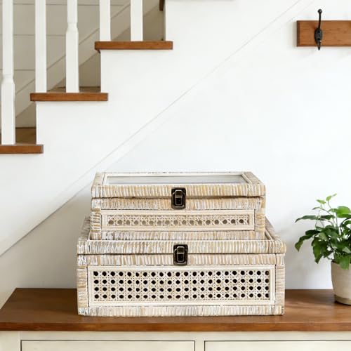 Set of 2 Rattan and Cane Stacking Boxes