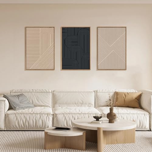 Large Abstract Textured Line Framed Canvas Wall Art