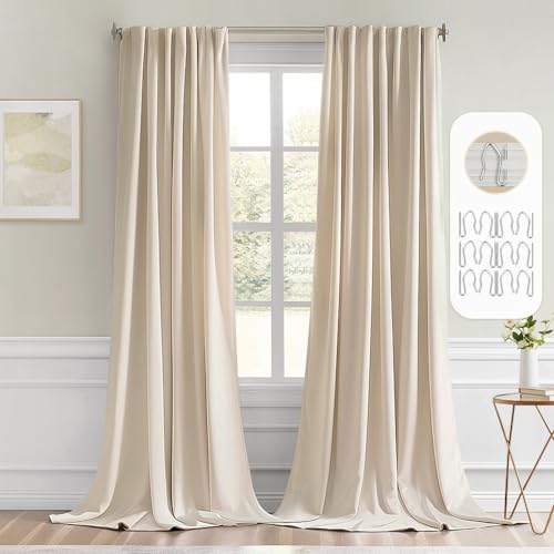 Cream Beige Back Tab Blackout Curtains 52x120 Inch Long 2 Panels Set
