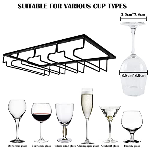 4 Rows Wine Glass Rack Under Cabinet Hanging Stemware Wine Glass Holder Under Shelf Wire Wine Glasses Racks Hanger for Bar