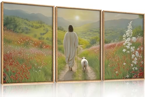 Large Jesus and Lamb Christian Framed Canvas Wall Art