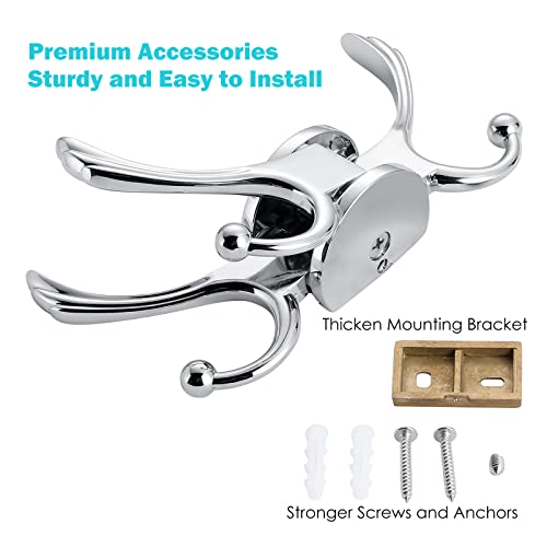Heavy Duty Swivel Coat Hook Space Saving Towel Rope Hook Wall Mount Triple Swing Arms for RV Bathroom Kitchen Garage (2 Count)