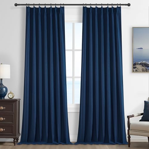 Navy Blue Blackout Curtains 102 Inch Length for Kids