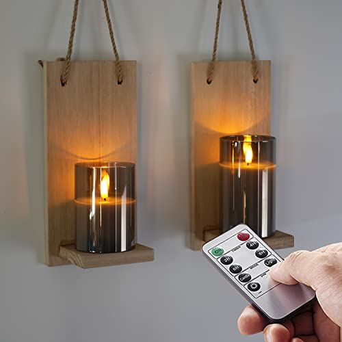 Gray Glass Flameless LED Candles Battery Operated with Remote Timer (3 Count)