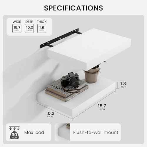Floating Shelves 15.7" W x 10.3" D White Set of 2 (2 Count)