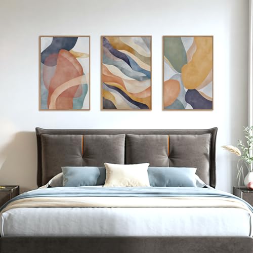 Large Abstract Neutral Framed Canvas Wall Art Set (3 Count)
