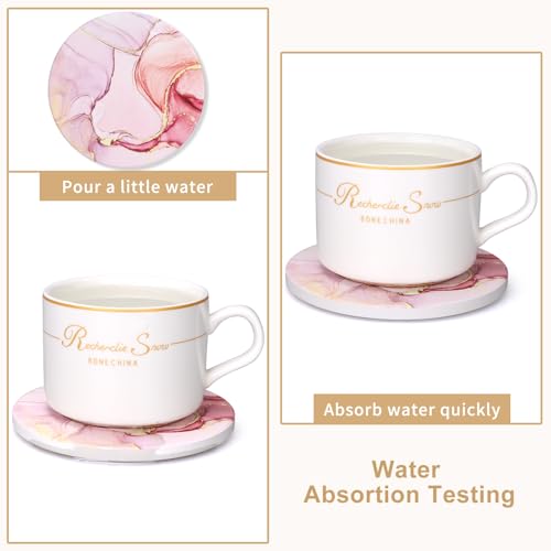 6 Pcs Pink Marble Abstract Ceramic Coasters with Holder for Coffee Table (6 Count)