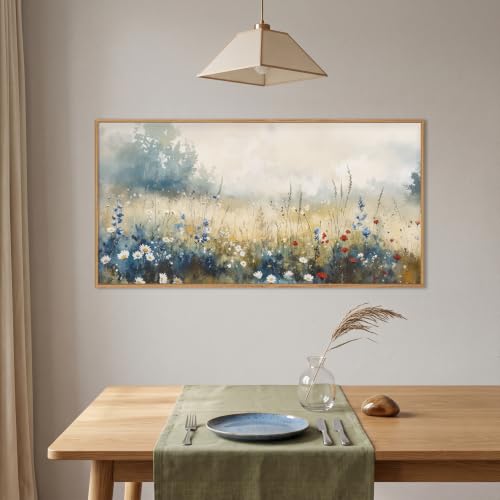 Neutral Pastoral Wildflower Framed Canvas Wall Art Set