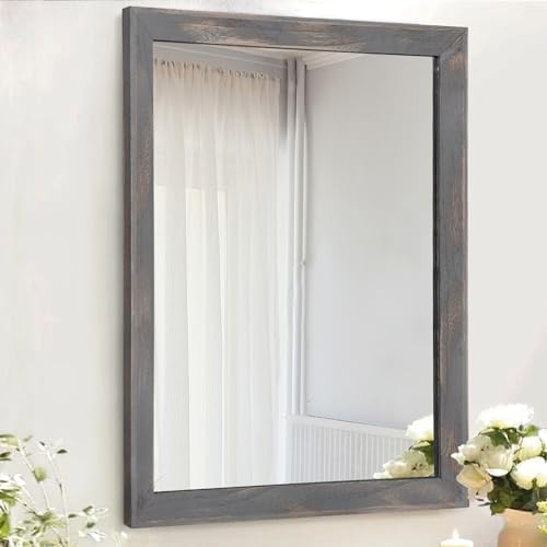 Wooden Mirror Rectangle Rustic Mirrors for Wall Decorative for Bedroom Bathroom Living Room Entryway Hanging Home Decor 28"x20"