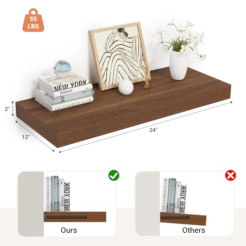 24 x 12 Deep Floating Shelves Wall Mounted Set of 1 Walnut