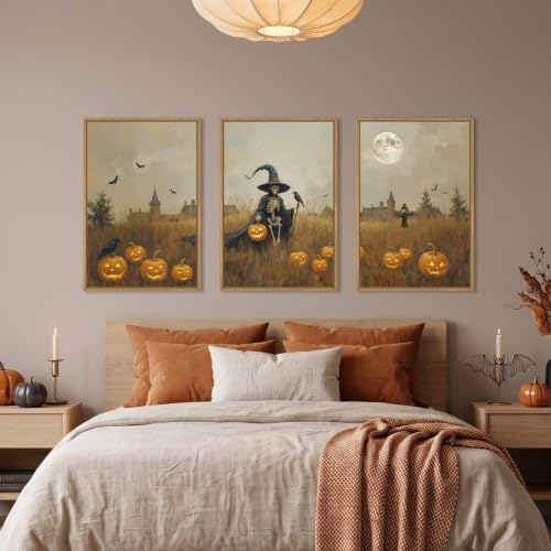 Halloween Ghost Reaper Framed Canvas Wall Art Set
