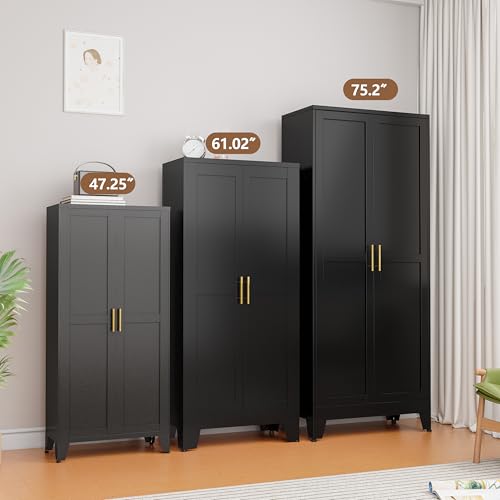 Metal Kitchen Pantry Storage Cabinet with 2 Doors and 3 Adjustable Shelves