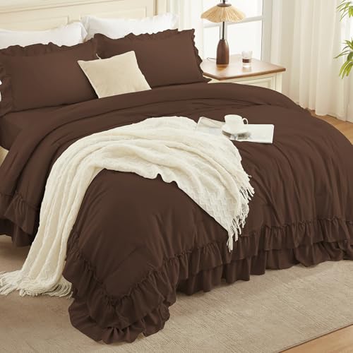 Brown Ruffle Full Size Comforter Set