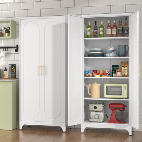 75" Tall Metal Kitchen Pantry Storage Cabinet with Doors and Shelves
