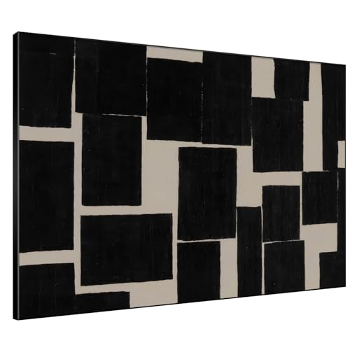 36"x46" Extra Large Framed Wall Art Modern Abstract Black and Beige Geometric Blocks for Home Living Room Bedroom Decor