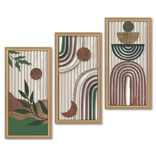 Boho Wall Art Set of 3 Modern Minimalist Wooden Wall Decor Abstract Earth Tone Room Decorations Mid Century Artwork for Living Room Bedroom Office in Earthwood Canyon 16.5 x 8.6 Inch (3 Count)