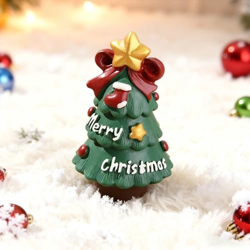 Christmas Cute Tree Statue Figurines Desk Ornament Xmas Decorations Cartoon Mini Christmas Tree Figurines for Festive Home and Office Desktop Decor Display Ornaments