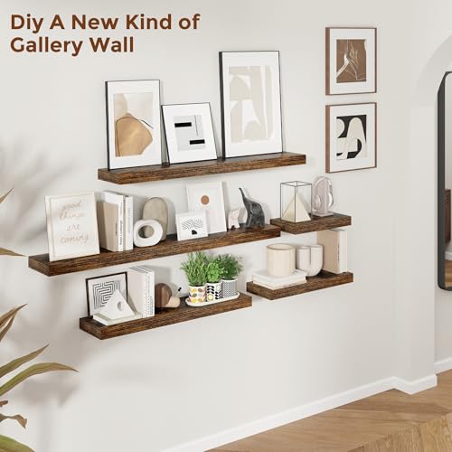 55 Inch Floating Shelves for Wall 8 Inch Deep Rustic Brown Shelves Set of 2 (2 Count)