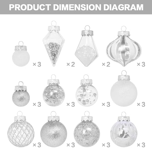 34PCS Silver White Christmas Ball Ornaments Set for Tree Decor (34 Count)