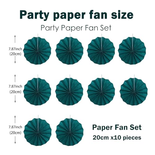 Green Birthday Decorations Dark Green Paper Fans Set Hanging Decor 8in (30 Count)