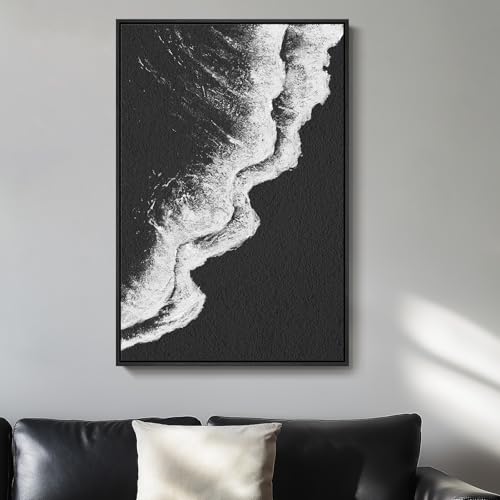 Framed Black and White Modern Abstract Beach Wall Art
