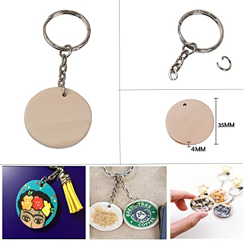 50pcs Round Wood Circles with Keychain