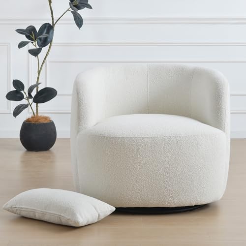 34" W Sherpa Swivel Barrel Accent Chair with Pillow