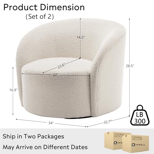 34" W No Assembly Boucle Swivel Barrel Chairs Set of 2 (2 Count)