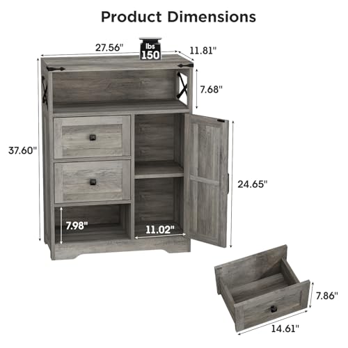 Farmhouse Buffet Sideboard Cabinet with 2 Drawers and Open Shelf