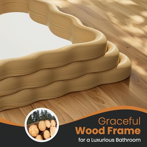 Wavy Wood Bathroom Vanity Mirror