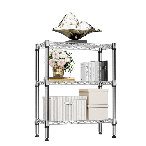 750 lbs 3 Tier Shelf Metal Storage Shelves Wire Rack Closet Organizers for Garage Kitchen Bathroom Laundry Chrome 11.8" D x 25.6" W x 31.5" H (3 Count)