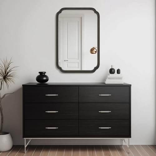 24" x 36" Rounded Corner Arch Wall Mirror with Wood Frame for Entryway