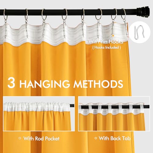 Yellow Back Tab Blackout Curtains 52x96 Inch Long 2 Panels Set (2 Count)