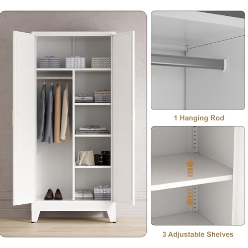 71'' Farmhouse Metal Wardrobe Cabinet with Hanging Rod