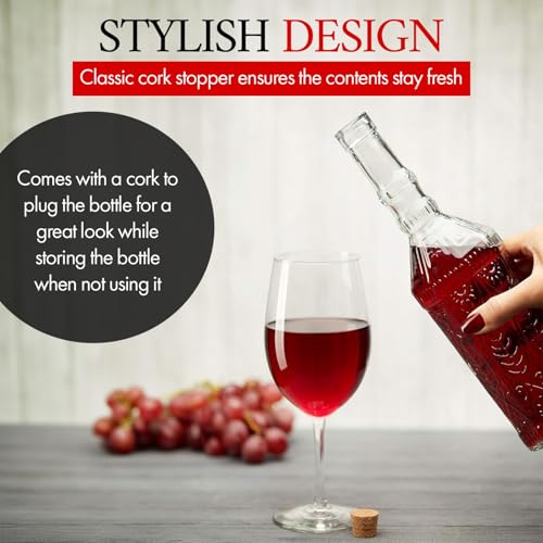 Large Clear Decorative Glass Bottle with Spout and Cork
