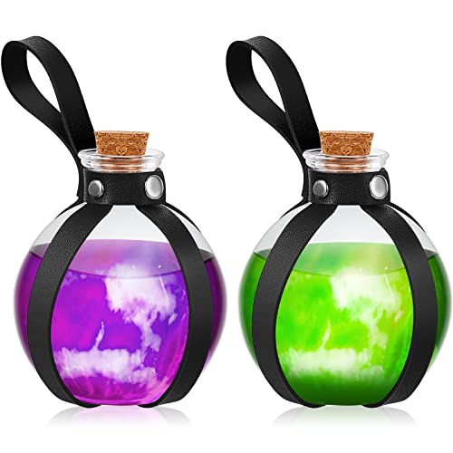 2 Pcs Halloween Glass Potion Bottles with Belt Cork Renaissance Witch Costume Accessories Witch Props Potion Bottle for Halloween Party Decor Cosplay DIY Crafts Gift
