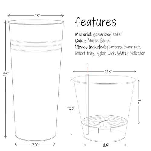 25'' Tall Galvanized Steel Planter Pot with Water Level Indicator (2 Count)