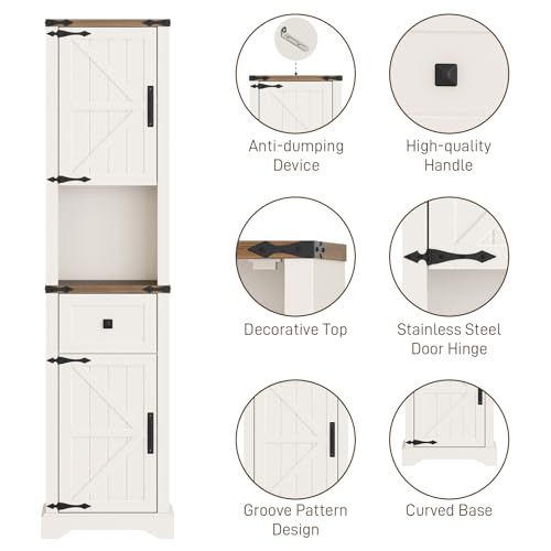 66" Tall Farmhouse Bathroom Storage Cabinet with Barn Doors