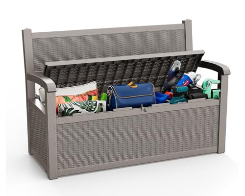 80 Gallon Outdoor Storage Bench Lockable Deck Box Outdoor Storage Box Waterproof for Patio