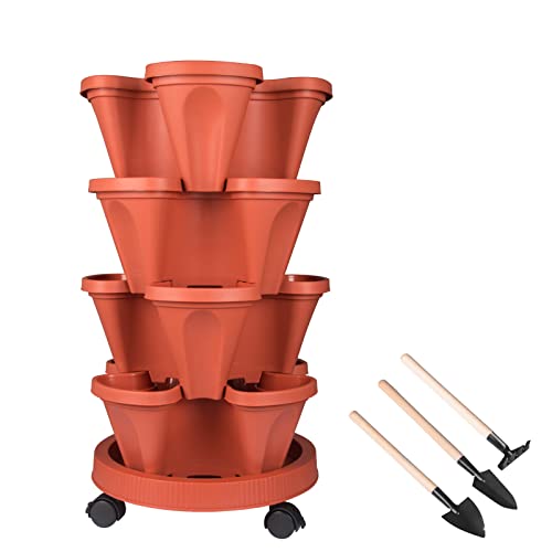 Stackable Planters 4 Tier Vertical Garden Planting Tower Planters Strawberry (2 Count)