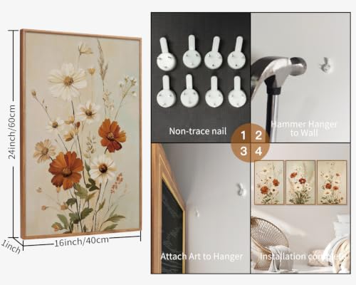 Retro Floral Framed Canvas Wall Art Set