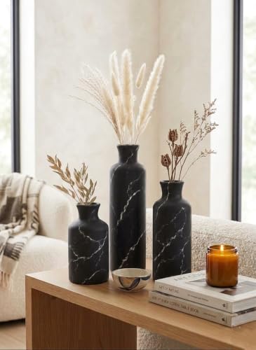Black Marble Look 3pc Vase Set (3 Count)