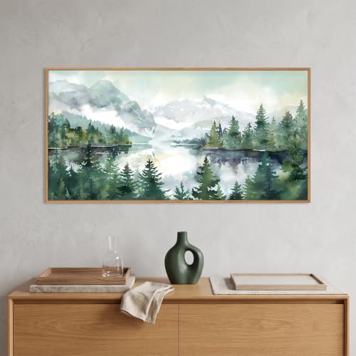 Watercolor Mountain Forest Framed Canvas Wall Art Set