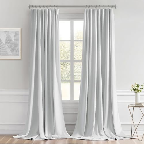 Greyish White Back Tab Blackout Curtains 52x102 Inch Long 2 Panels (2 Count)