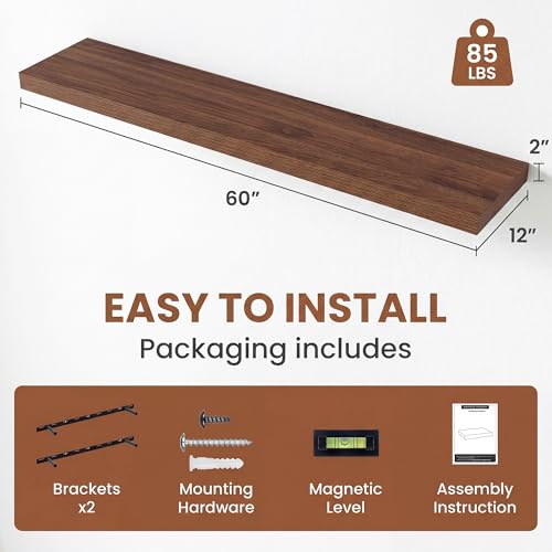 12 in Deep Floating Shelves 60x12” Set of 1