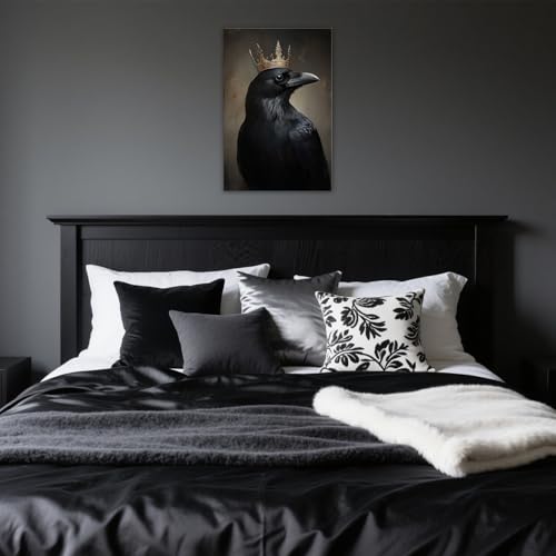 Raven King Wall Art Mysterious Black Bird Painting Dark Gothic Animal Canvas Print for Living Room Bedroom Home Office Inspirational Decor