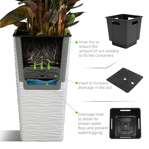 Garden 2 Pack 22" H. White Square Tapered Planter with Inside Pots (2 Count)