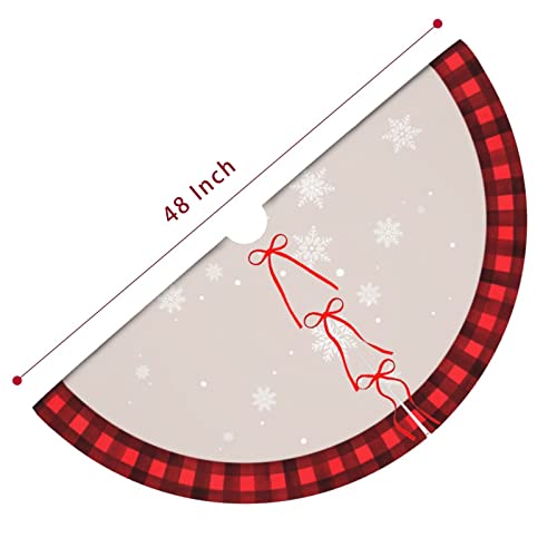 Christmas Tree Skirt 48 Inch Rustic Red Black Buffalo Plaid Tree Decoration